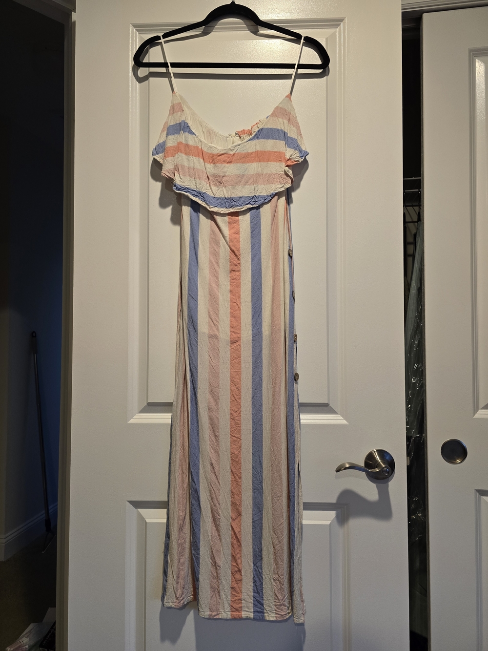 Pink Lily Pastel Striped Strapless Maxi Dress - Blue & Peach
